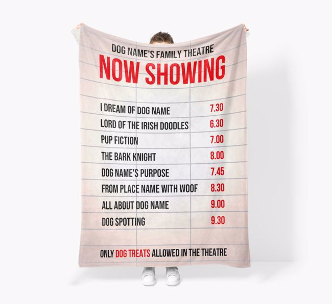 'Now Showing' - Personalized {breedFullName} Blanket: Premium Sherpa Fleece